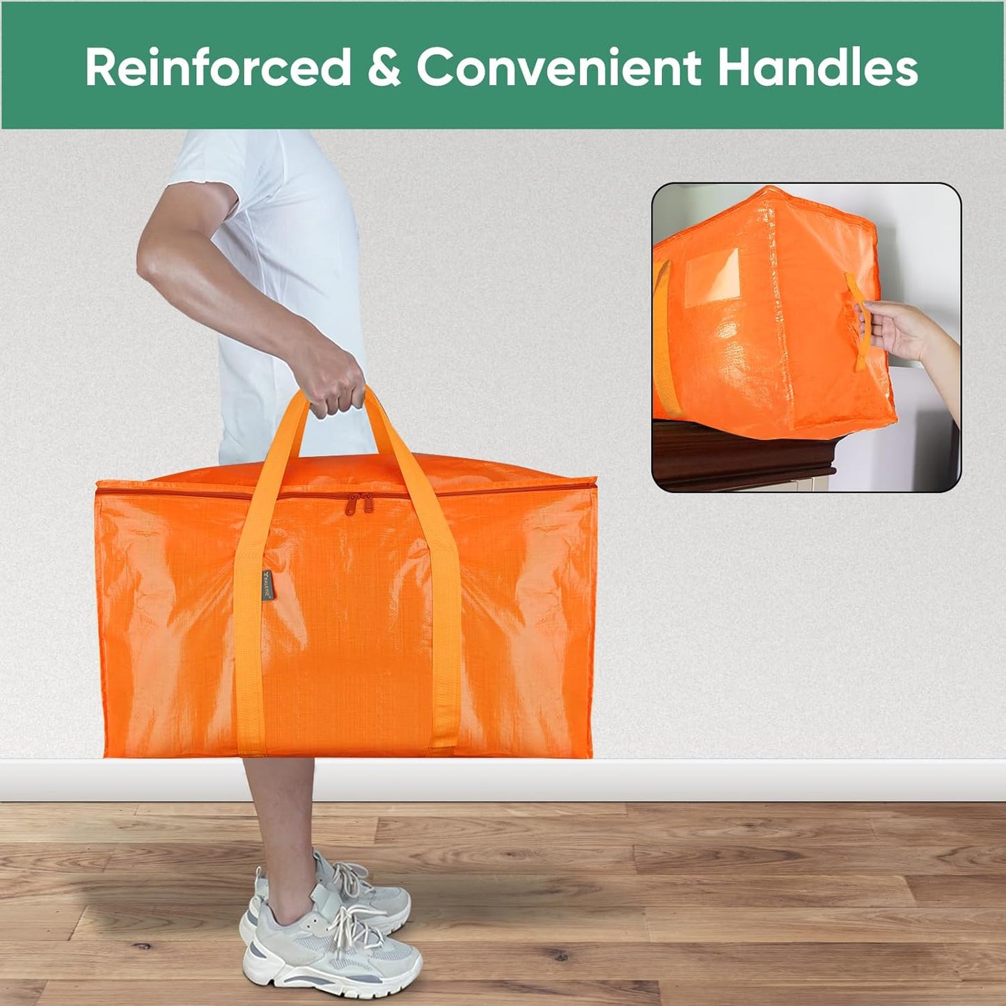 BALEINE 8-Pack Heavy-Duty Moving Bags - Oversized Storage Totes with Reinforced Handles (Orange)