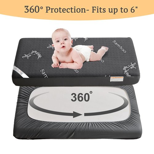 BEDLORE Waterproof Crib Mattress Protector - Ultra Soft Bamboo Viscose Pad Cover | 2 Pack, Dark Gray, 52''x28''
