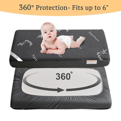 BEDLORE Waterproof Crib Mattress Protector - Ultra Soft Bamboo Viscose Pad Cover | 2 Pack, Dark Gray, 52''x28''