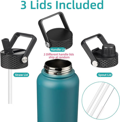 Skiennix 40oz Insulated Water Bottle - Durable Stainless Steel | Includes 3 Lids, Light Blue