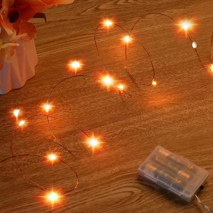 Ariceleo Mini Halloween Fairy Lights - Battery Operated Copper Wire String Lights | 16ft Orange for Bedroom & Party Decor