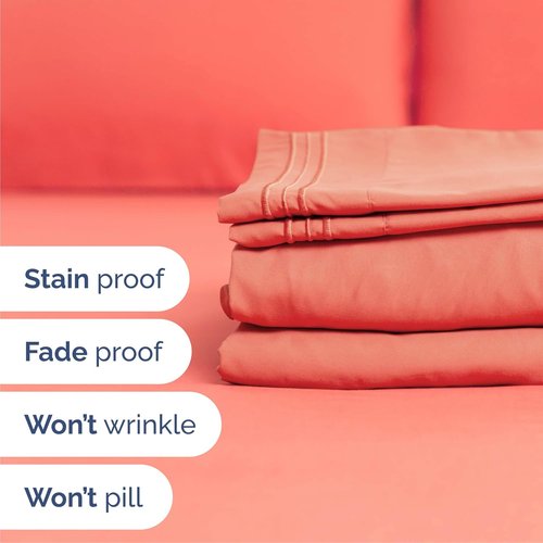 Cal King Size 4 Piece Sheet Set - Ultra-Soft Cooling Bed Sheets | Hotel Luxury Bedding - Coral