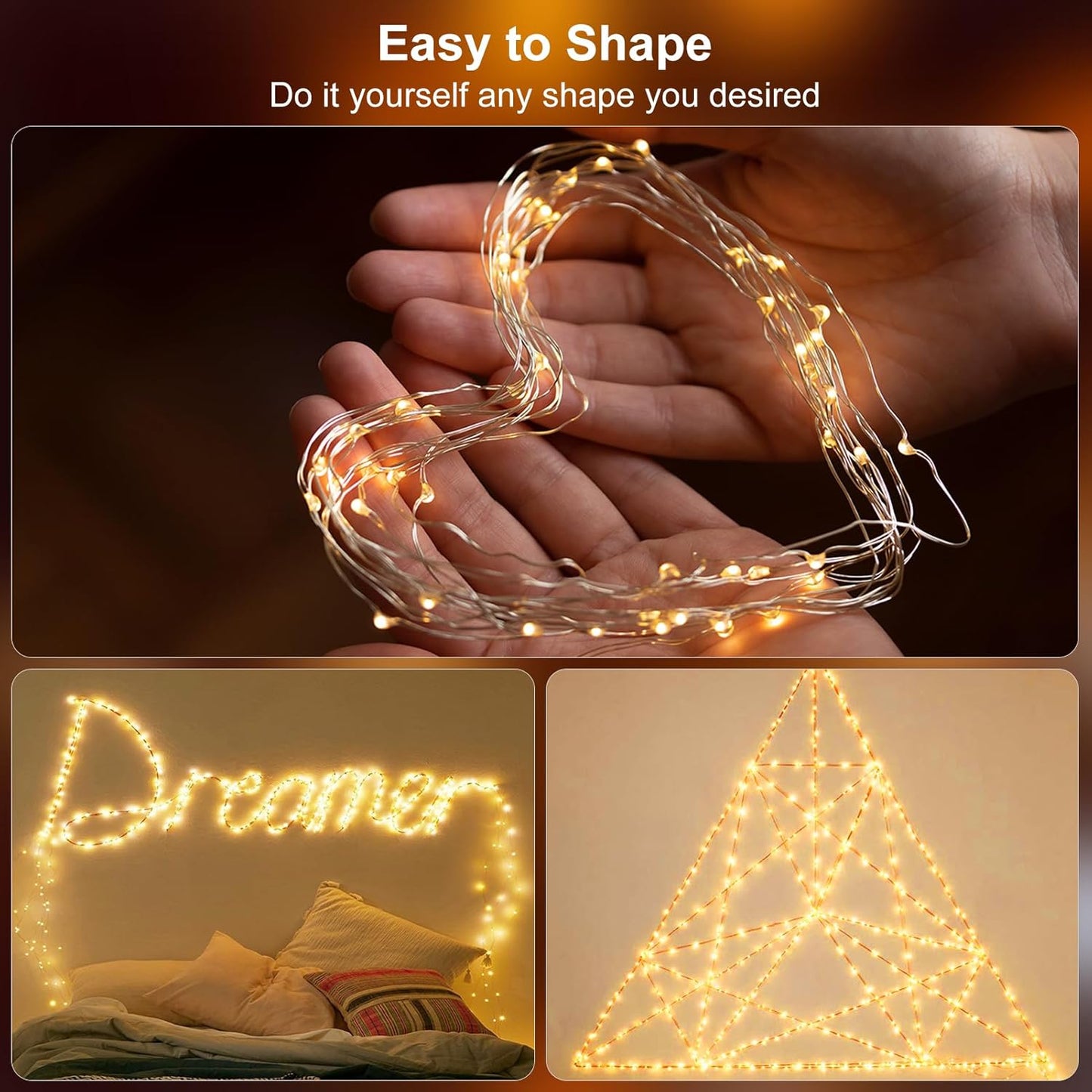 Timer Fairy Lights - 50 LEDs 16.4Ft Silver Copper Wire String Lights | Battery Operated with 5 Lighting Modes for Christmas & Weddings