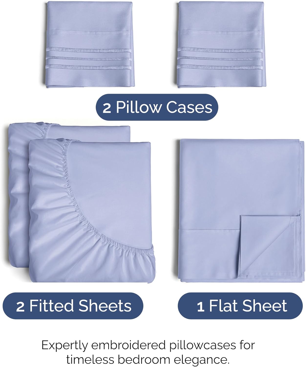 Split King Size 5-Piece Sheet Set | Comfy Breathable Cooling Bed Sheets - Luxury Lavender Bedding with Deep Pockets