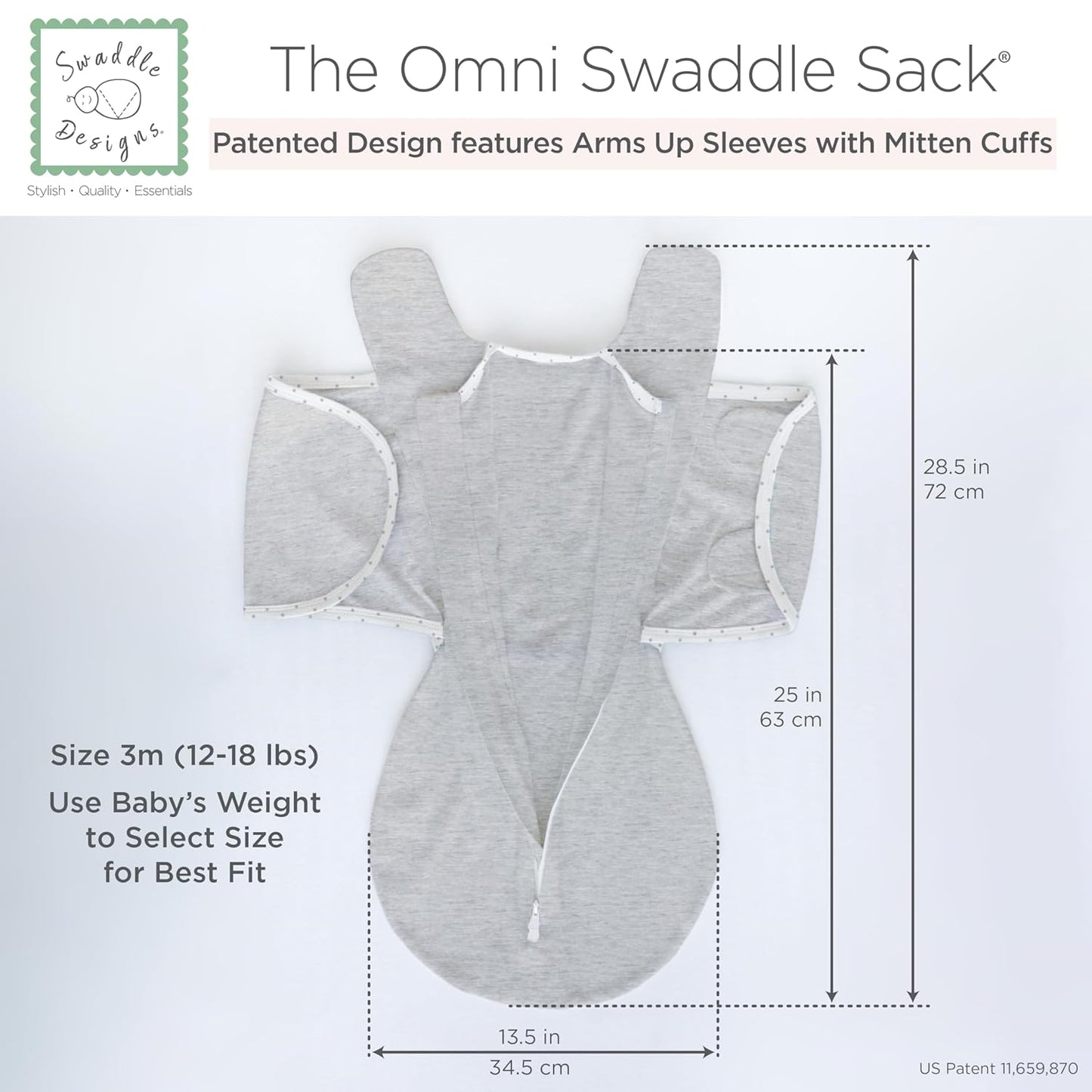 SwaddleDesigns 6-Way Omni Swaddle Sack - Arms Up Design for Newborns | Enhances Sleep, 12-18 lbs, Heathered Peach Blush