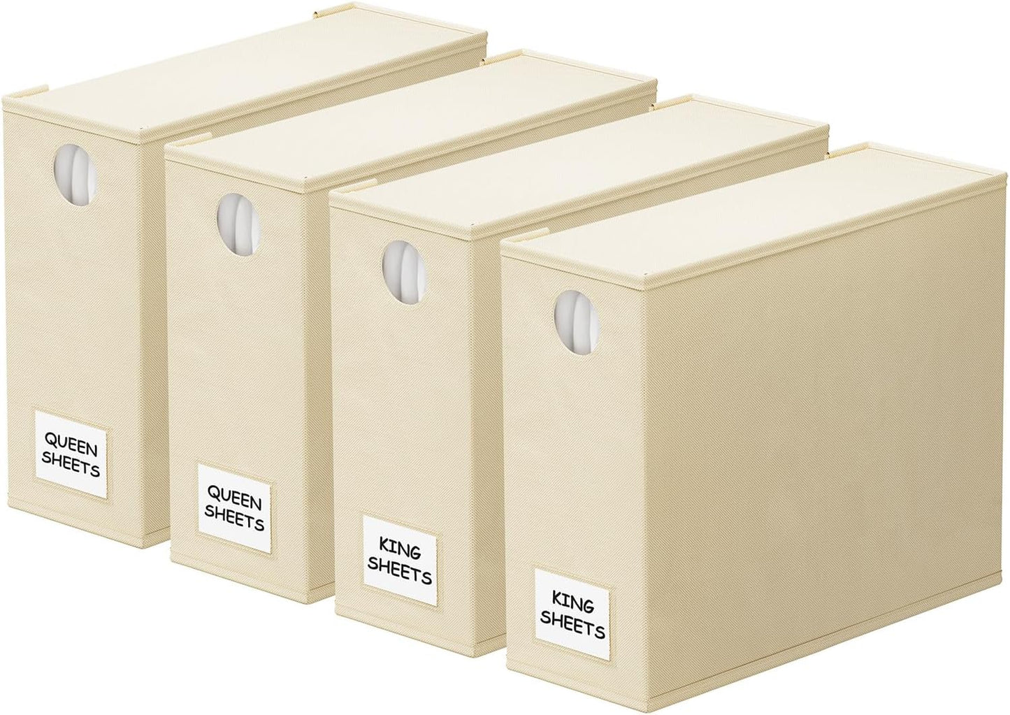 SpaceAid Bed Sheet Organizers - Foldable Linen Closet Storage for Queen & King Size - Beige 4 Pack