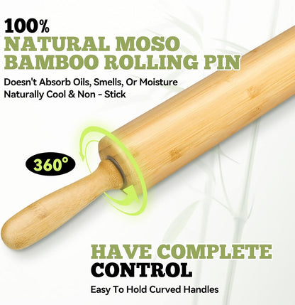 Skiennix 17.5 Inch Wooden Rolling Pin - Perfect Dough Roller for All Your Baking Needs