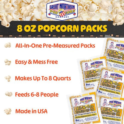 Great Northern Popcorn 12-Count Movie Theater Style Popcorn Packs - Pre-Measured 8-Ounce Kernel, Salt & Oil