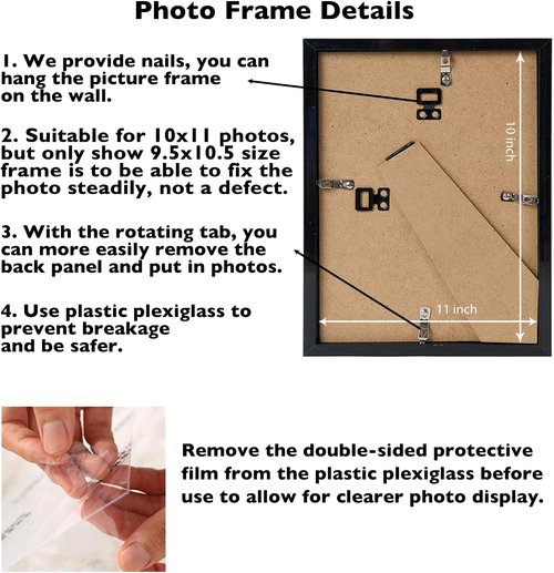 JCJMY 10x11 Picture Frame - Black Wall Mount for Horizontal or Vertical Display | Shatter-Resistant Plexiglass