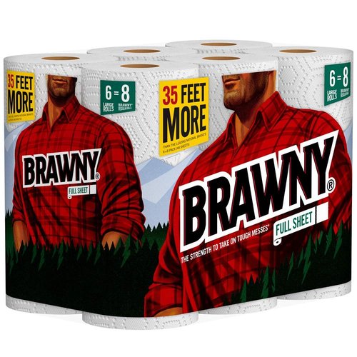 Brawny Paper Towels - 6 Large Rolls with Full Sheets | Equivalent to 8 Regular Rolls