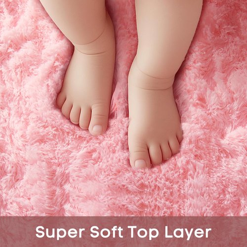Ophanie Pink Round Rug for Bedroom Girls, Kids Fluffy Kawaii Fuzzy Shag Circle Circular Area Rugs, Cute Plush Christmas Small Carpet 4Ft 4 Foot, for Teen Baby Nursery Home Living Room Decor Aesthetic