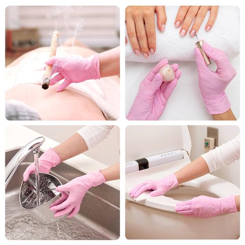 SwiftGrip Pink Nitrile Gloves, 3-mil, Industrial Gloves Disposable Latex Free, for Cleaning & Esthetician, Rubber Powder-Free, 1000-ct Case (Medium)