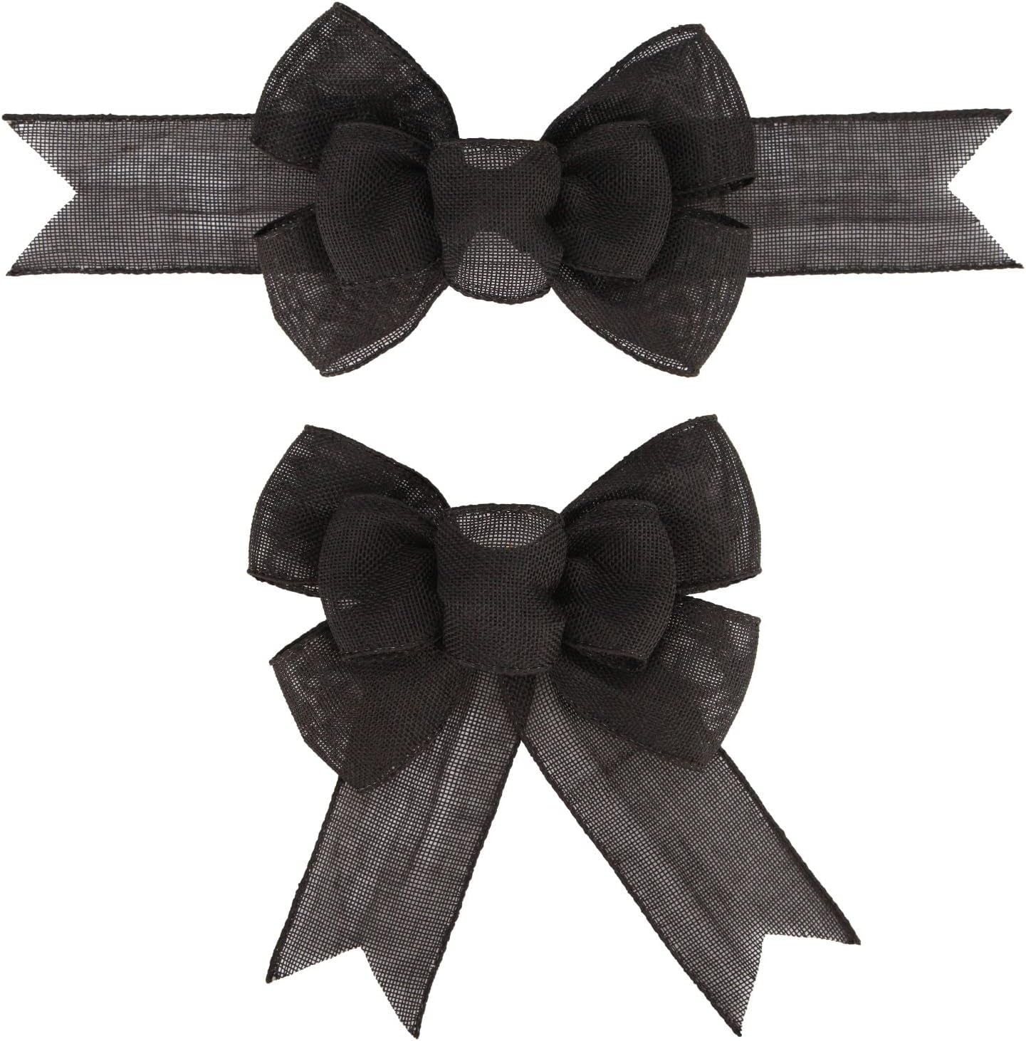 Meseey Black Wired Ribbon - Handmade Burlap Bows for Wreaths & Gift Wrapping | 2 Pcs Set