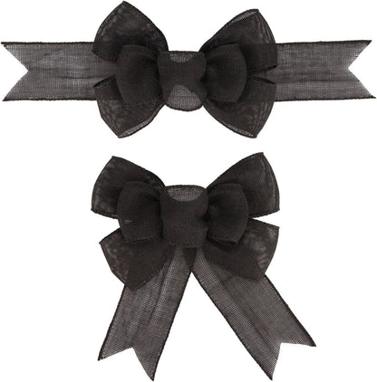 Meseey Black Wired Ribbon - Handmade Burlap Bows for Wreaths & Gift Wrapping | 2 Pcs Set