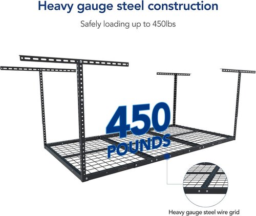 FLEXIMOUNTS Overhead Garage Storage Rack - Adjustable Ceiling Shelf, 450lbs Capacity | 72" x 36" x 40", Black