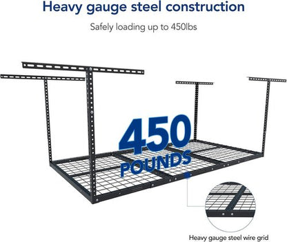 FLEXIMOUNTS Overhead Garage Storage Rack - Adjustable Ceiling Shelf, 450lbs Capacity | 72" x 36" x 40", Black