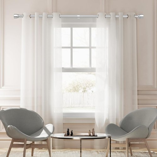 Hradecti Silver Curtain Rod - Heavy Duty Adjustable Telescopic Design | Fits 30-144 Inch Windows