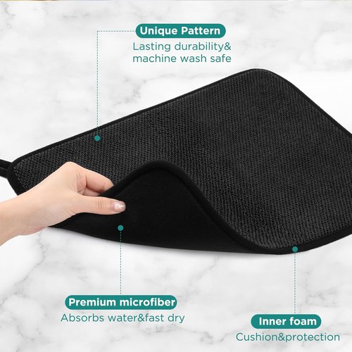 GeeRic Microfiber Dish Drying Mat - Super Absorbent Reversible Kitchen Pad | 12x16 Inch Black