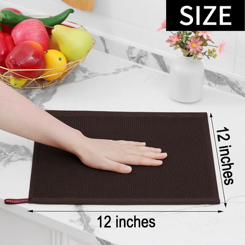 Homaxy 100% Cotton Waffle Weave Dish Cloths - Ultra Soft & Absorbent Quick Drying, 12-Pack, Dark Brown