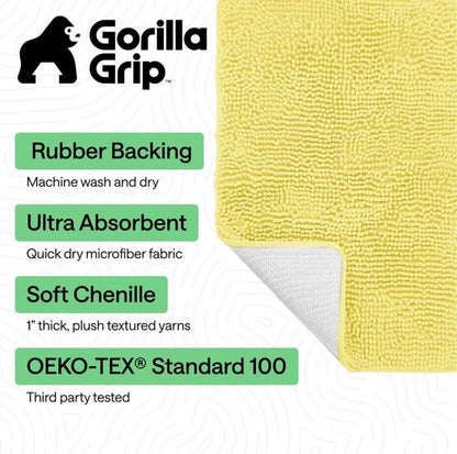 GORILLA GRIP Bath Rug Mat - Soft Absorbent Chenille | Quick Dry Microfiber, 60x24, Yellow