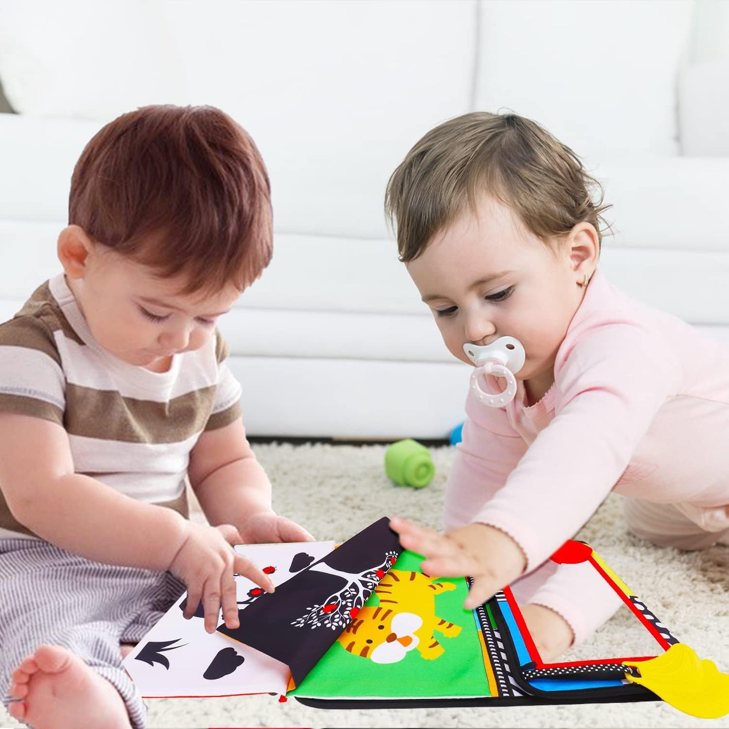 Skiennix Tummy Time Baby Mirror - High Contrast Infant Toy for Brain Development | Includes Crinkle Cloth Book & Teether