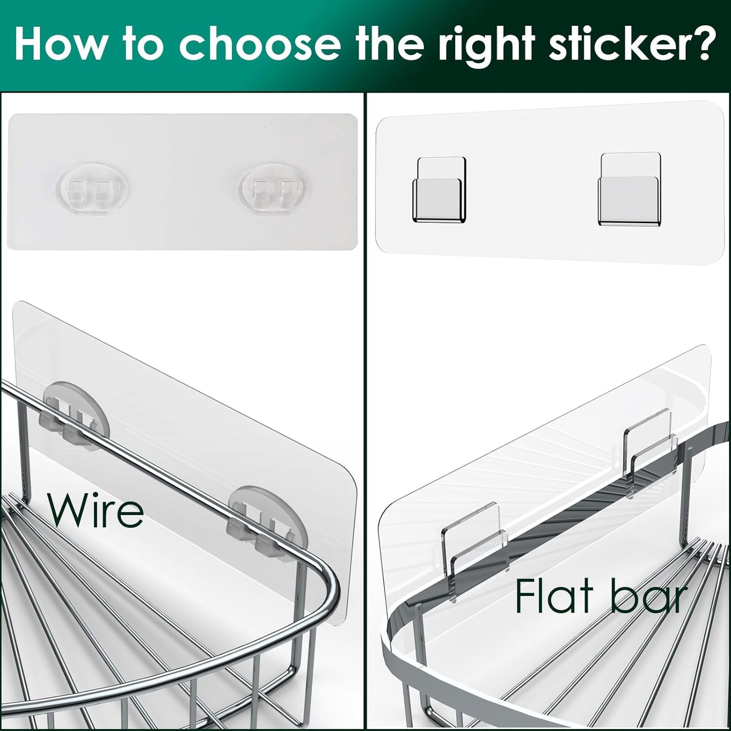 Skiennix Shower Caddy Adhesive Replacement Stickers - 4 Pack with 3 Hooks for Easy Installation