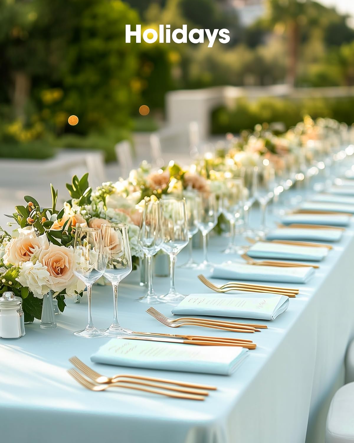 Pureegg Disposable Plastic Tablecloths - 54 x 108 Inch, Waterproof Baby Blue for Easter, Weddings & Picnics