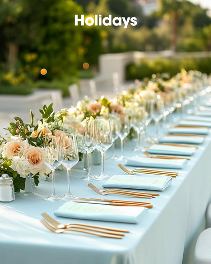 Pureegg Disposable Plastic Tablecloths - 54 x 108 Inch, Waterproof Baby Blue for Easter, Weddings & Picnics