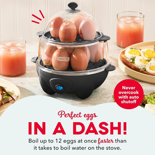 Dash Deluxe Egg Cooker - 3-in-1 Boiler, Poacher & Steamer - Holds 12 Eggs, Black | BPA Free & Dishwasher Safe