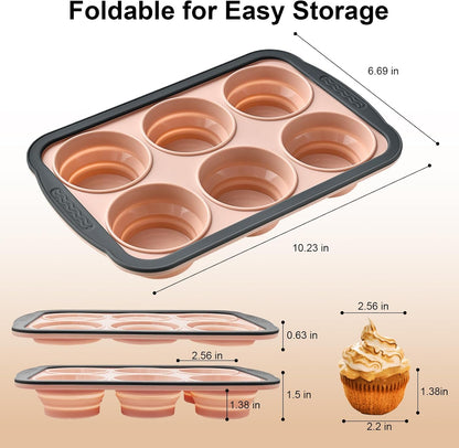 Skiennix Silicone Muffin Pan - 6 Cup Nonstick Baking Molds | BPA-Free & Easy Release, Dishwasher Safe