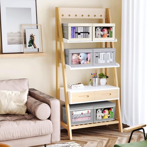 Homsorout Storage Cubes - 3-Pack Fabric Bins with Lids & Windows | Grey & White Closet Organizers