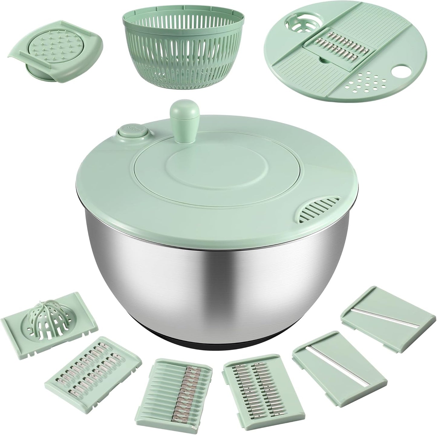 Salad Spinner - Stainless Steel 5.3-Quart Lettuce Washer with 5 Blades Slicer | Perfect for Healthy Home Cooking