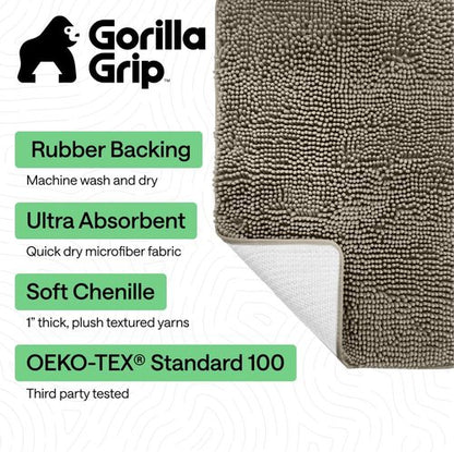 GORILLA GRIP Bath Rug Mat - Thick Soft Absorbent Chenille | Quick Dry Microfiber 30x20 Latte