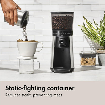 OXO Brew Conical Burr Coffee Grinder - One-Touch Automatic Grind, Silver Stainless Steel Design