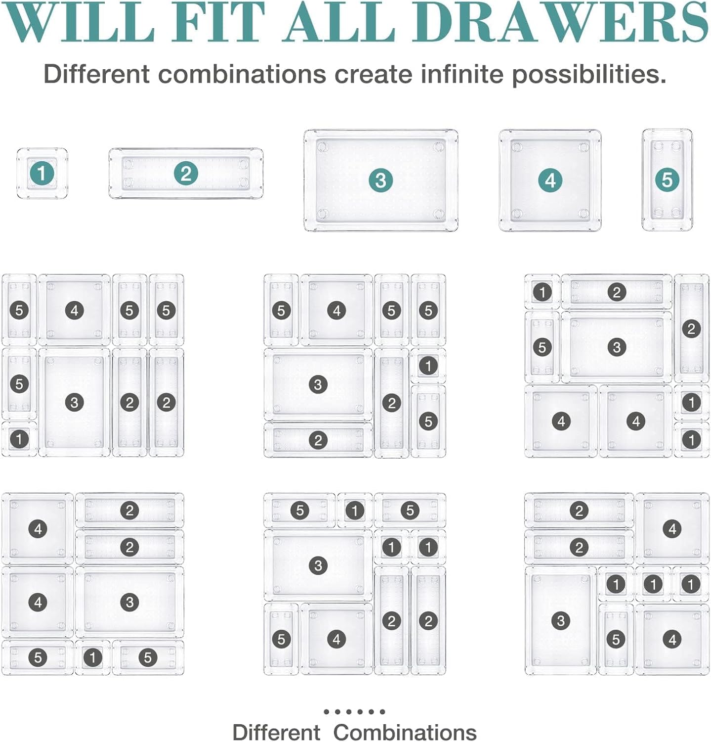 StorMiracle 16 PCS Drawer Organizer Set - Versatile Clear Storage Bins for Bathroom & Kitchen | Makeup, Jewelry, Utensils