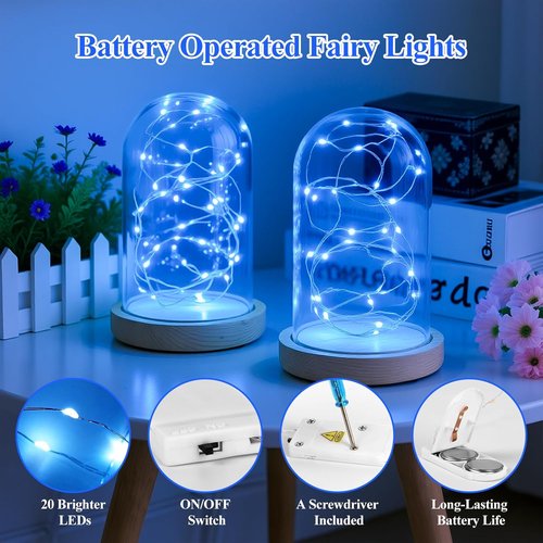 Lakumu 12-Pack Battery Operated Fairy Lights | 7FT Waterproof Silver Wire LED String Lights for Mason Jars & Party Decor, Blue