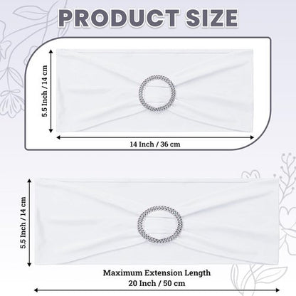 MDS Spandex Chair Sashes - Pack of 200 Universal Stretch Bands with Buckle Slider for Wedding Decor - White