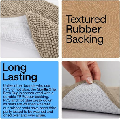 GORILLA GRIP Bath Rug Mat - Thick Absorbent Chenille | Quick-Dry Microfiber 60x17 in Gray Beige