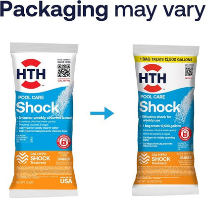 HTH 52031 Swimming Pool Care Shock - Boost Chlorine Levels with Cal Hypo Formula, 13.3oz