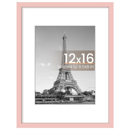 upsimples 12x16 Picture Frame, Display Pictures 8.5x11 with Mat or 12 x 16 Without, Wall Hanging Poster Frames, Pink, 1 Pack