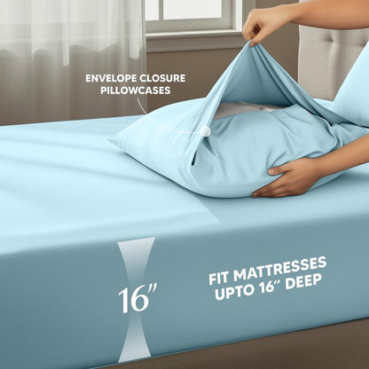 Utopia Bedding King Size Sheet Set – 4 Piece Bed Sheets, Soft and Breathable Microfiber, Includes 1 Fitted Sheet, 1 Flat Sheet and 2 Pillowcases – Oeko Tex (Ice Blue)