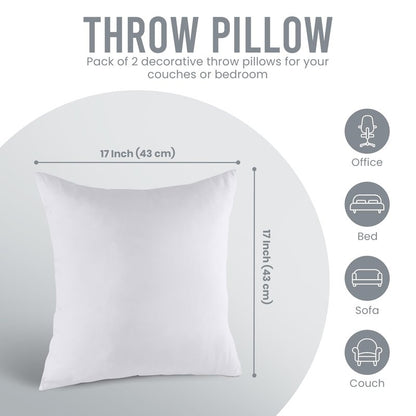 Utopia Bedding 17x17 Pillow Inserts, Set of 2, White – Indoor Decorative Throw Pillows for Bed, Sofa & Couch – Soft, Supportive & Fluffy Cushion Inserts