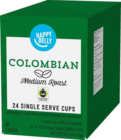 Happy Belly Medium Roast Coffee Pods - Colombian Flavor | Keurig Compatible | 24 Count (Pack of 2)