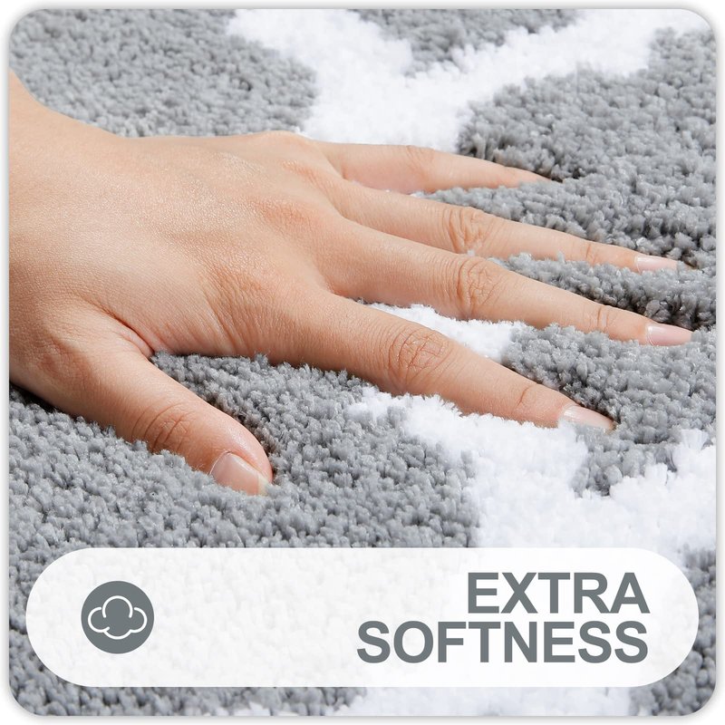 OLANLY Bathroom Rugs Set 2 Piece, Microfiber Bath Shower Mat and U-Shaped Toilet Rug, Machine Wash Dry, Non-Slip Absorbent Shaggy Bath Mats for Tub, Shower and Bathroom (30"x20"+24"x20", Grey)
