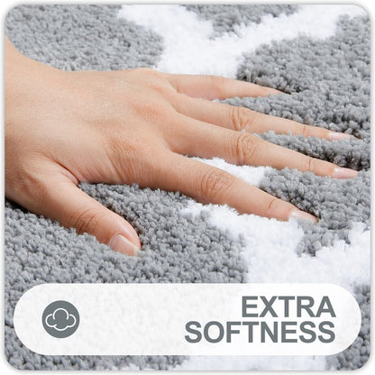 OLANLY Bathroom Rugs Set 2 Piece, Microfiber Bath Shower Mat and U-Shaped Toilet Rug, Machine Wash Dry, Non-Slip Absorbent Shaggy Bath Mats for Tub, Shower and Bathroom (30"x20"+24"x20", Grey)
