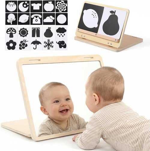 IEATFO Tummy Time Play Set - Adjustable Angle Double-Sided Design with Safe Mirror & High Contrast Cards