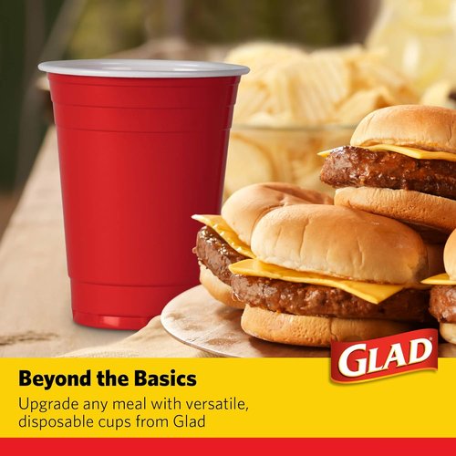Glad Everyday Disposable Plastic Cups - Strong 16oz Red Party Cups for All Occasions | 100 Pack Heavy Duty