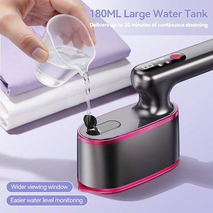 WISHBAY Portable Handheld Travel Steamer for Clothes, 2-in-1 Steamer & Iron 4 Modes LCD Display, Garment Steamer 1200W 15S Fast Heat-up 180ml Tank for 20Min Penetrating Steam Wrinkle Removal, 100-120V