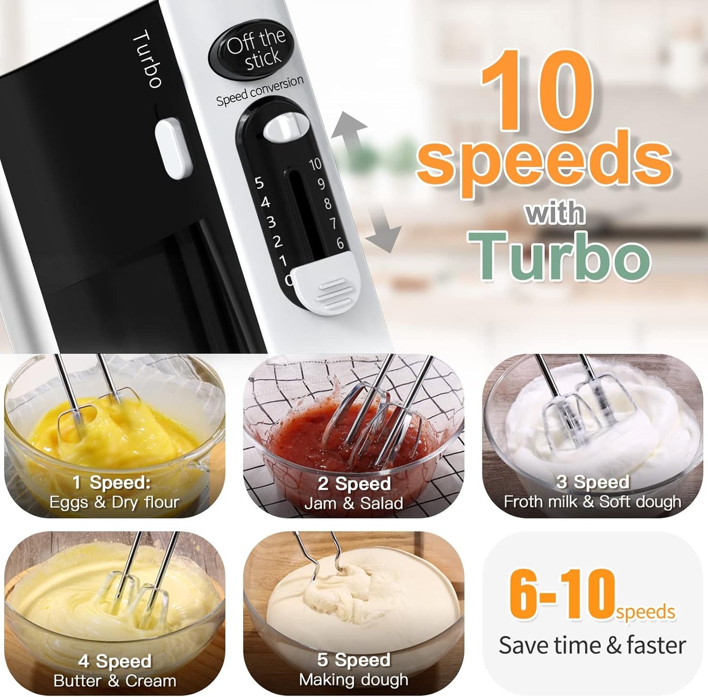 Skiennix 600W Electric Hand Mixer - Powerful 10-Speed Kitchen Mixer with Turbo | Lightweight, Includes Beaters & Dough Hooks