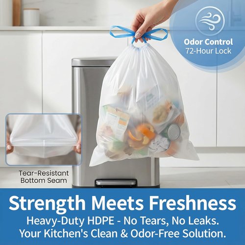 13 Gallon Trash Bags - Drawstring White Garbage Bags | 120 Count, 1.7 Mil Thick, Tear-Resistant for Kitchen & Household Use